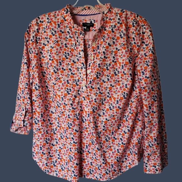 Talbots Floral Print Blouse Smocked peasant ruffle multicolor Size Small Petite - Picture 1 of 7